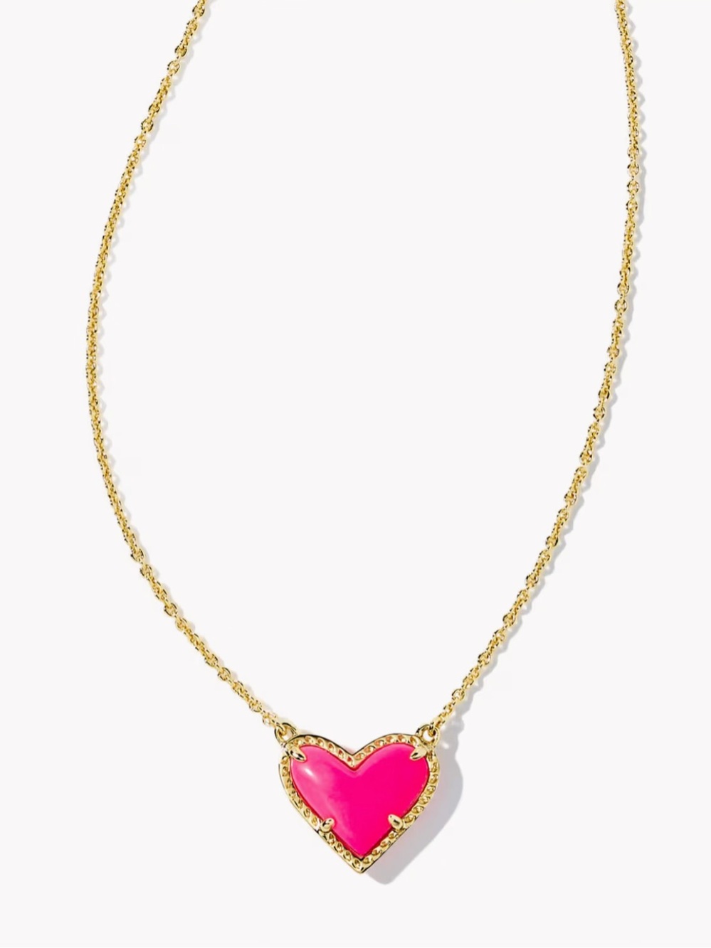 Kendra Scott Ari Heart Pendant Necklace Neon Pink Magnesite Gold